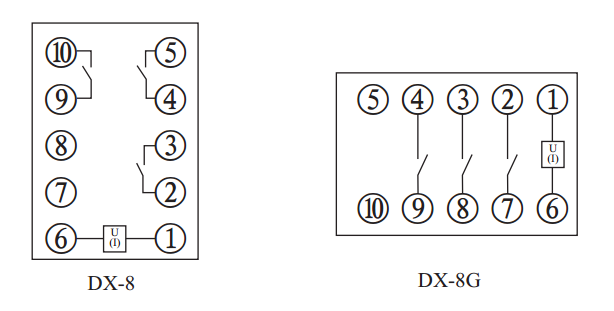 DX-8信號繼電器內(nèi)部接線及外引接線圖