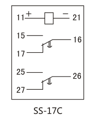 SS-17C時(shí)間繼電器內(nèi)部接線(xiàn)圖及外引接線(xiàn)圖(背視）圖片