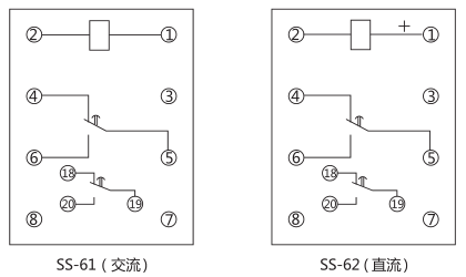 SS-61時間繼電器內(nèi)部接線及外引接線圖(背視圖)圖片