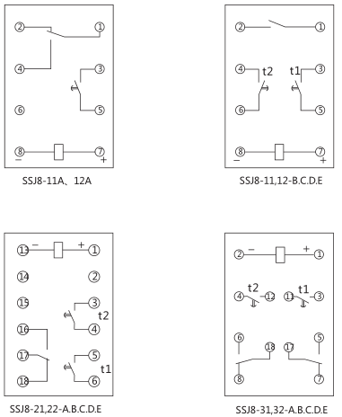 SSJ8-12高精度時(shí)間繼電器內(nèi)部接線(xiàn)及外引線(xiàn)接線(xiàn)圖片