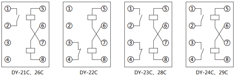 DY-23C、D電壓繼電器內(nèi)部接線圖