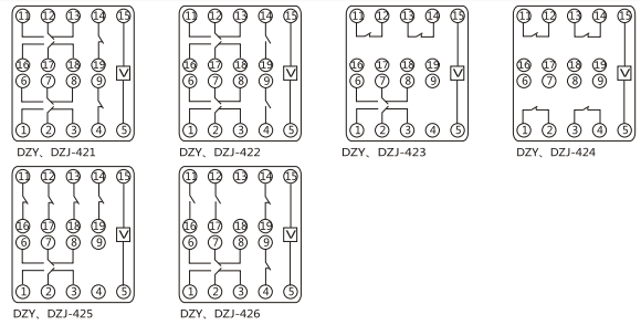 DZY（J)-410導(dǎo)軌式中間繼電器內(nèi)部端子外引接線圖(正視)