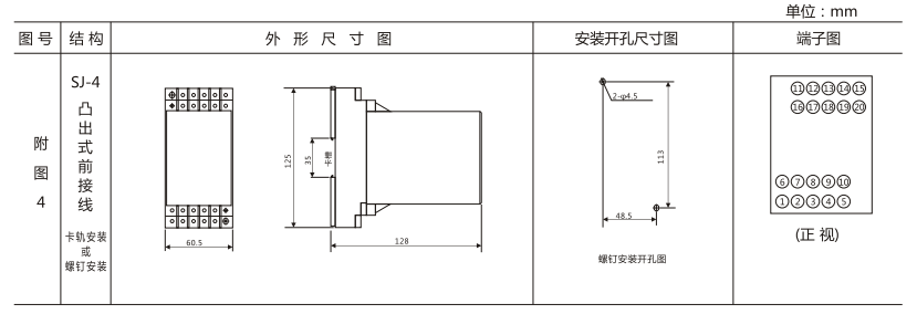 DZY（J)-410導(dǎo)軌式中間繼電器外形結(jié)構(gòu)及開孔尺寸圖